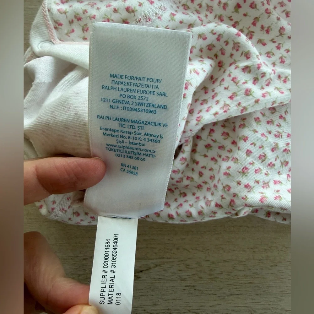 Ralph Lauren Baby Girl White and Pink Floral Print Footie 3 Months